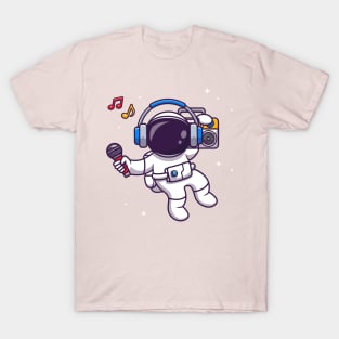 Cute Astronaut Listening Music With Boombox Cartoon T-Shirt